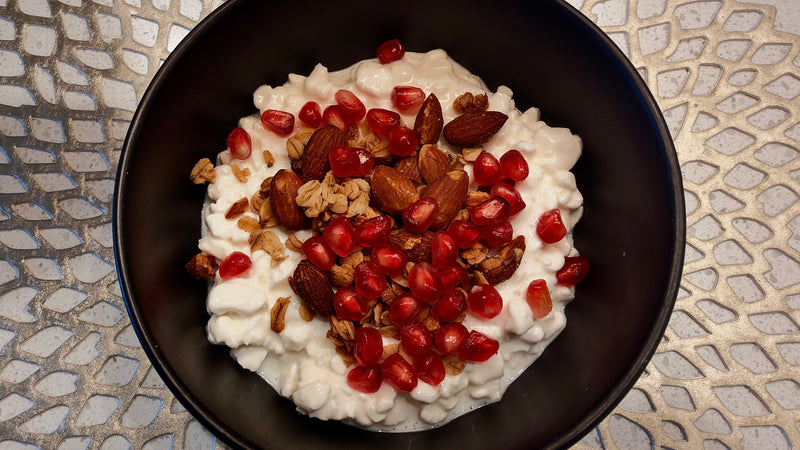 High Protein Fall Breakfast: Pomegranate Cardamom Cottage Cheese Bowl