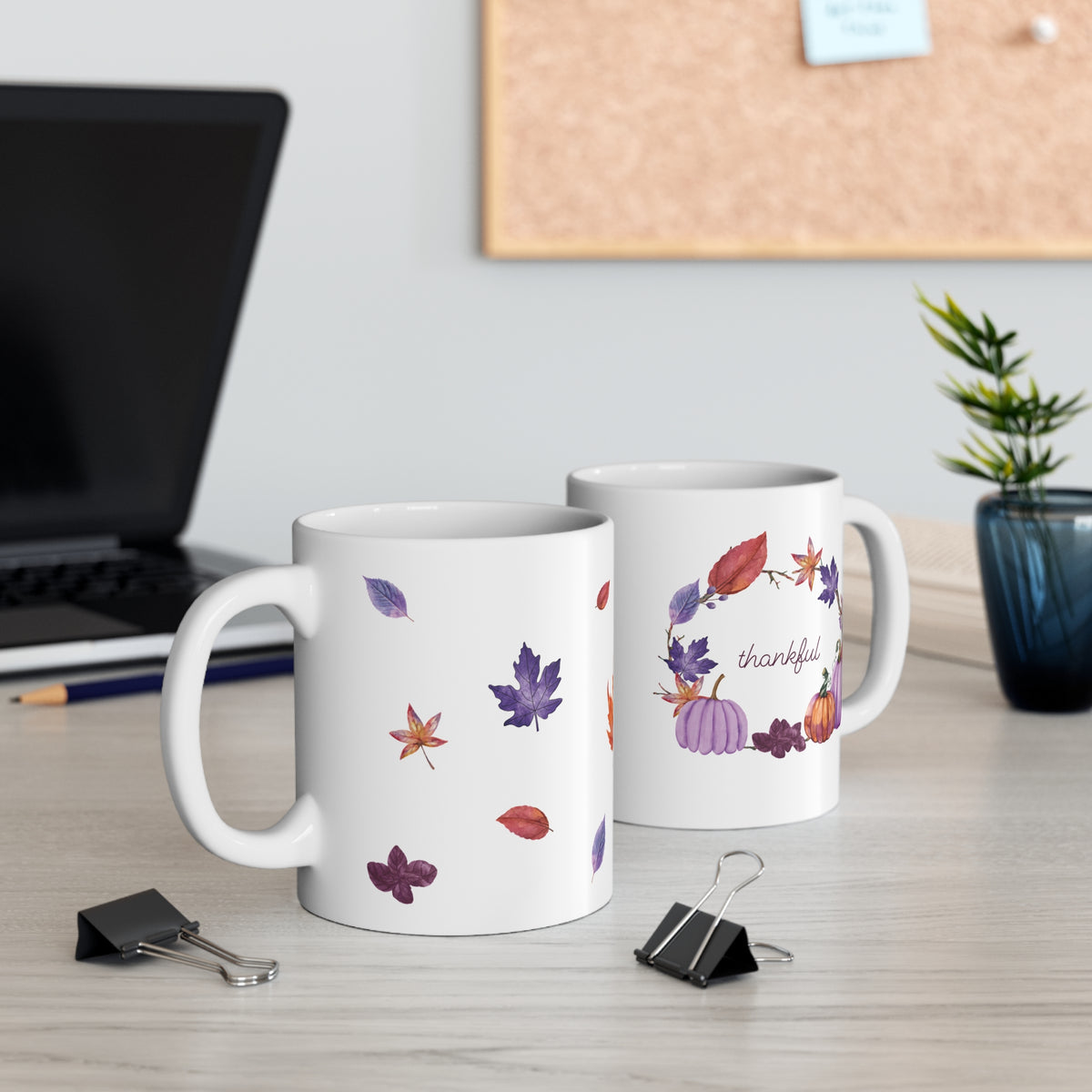 Thankful Autumn Leaves Mug | Purple Pumpkin Fall Coffee Mug