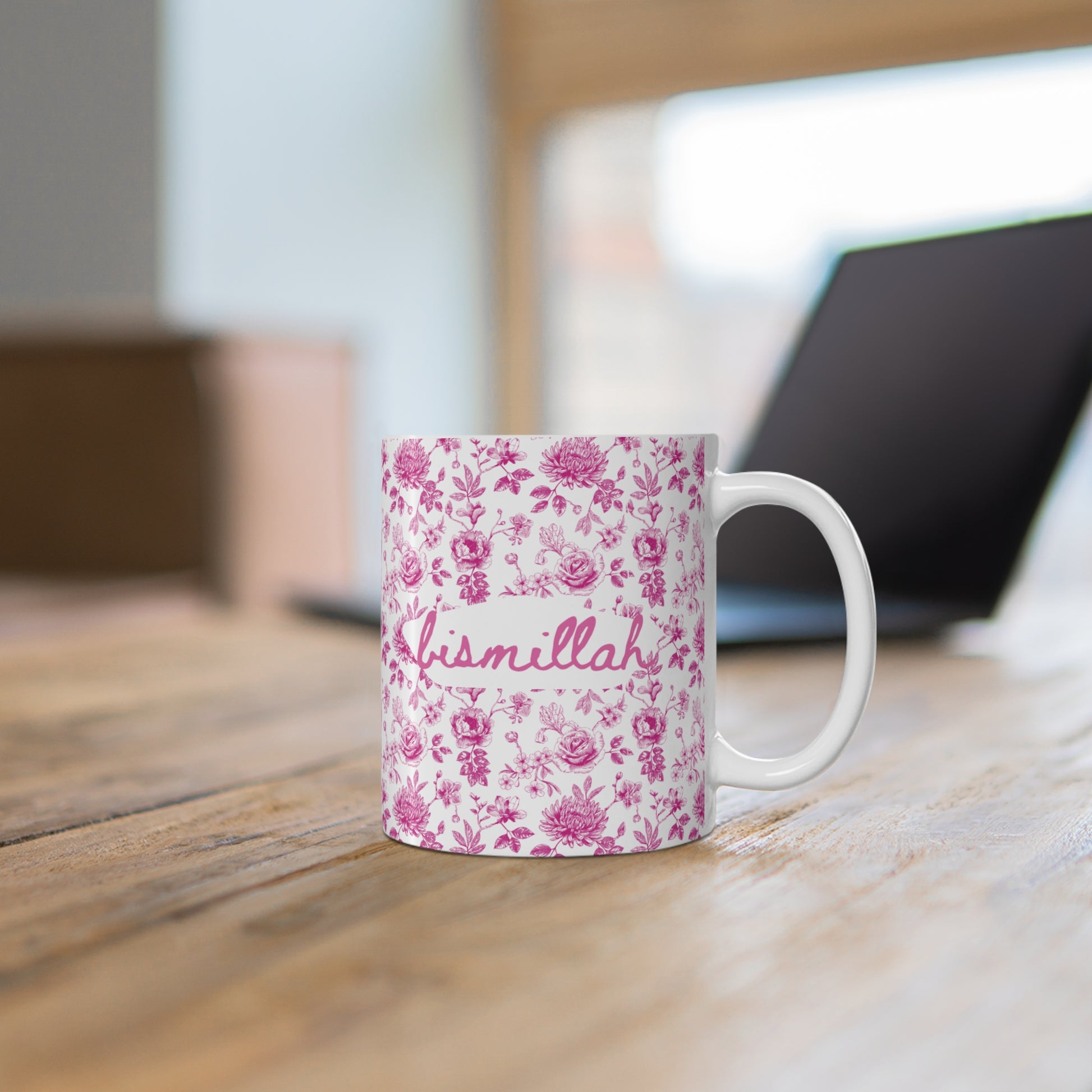 Bismillah Floral Mug Pink | Islamic Aesthetic Mug | Muslim Women Gift | Handmade Ceramic