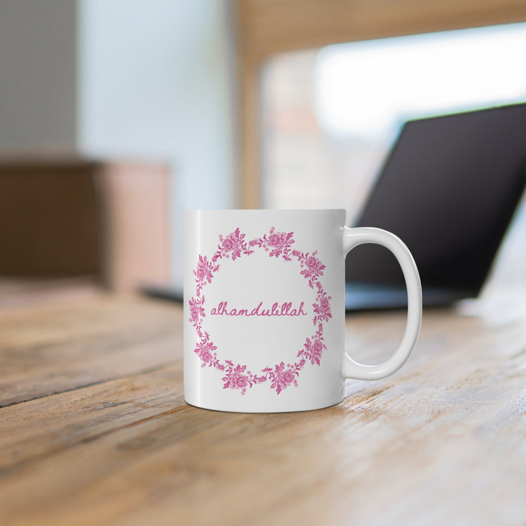 Alhamdulillah Mug Pink | Islamic Floral Gift | Muslim Women Gift | Handmade Ceramic Mug