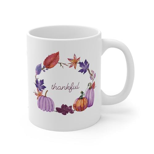 Thankful Autumn Leaves Mug | Purple Pumpkin Fall Coffee Mug