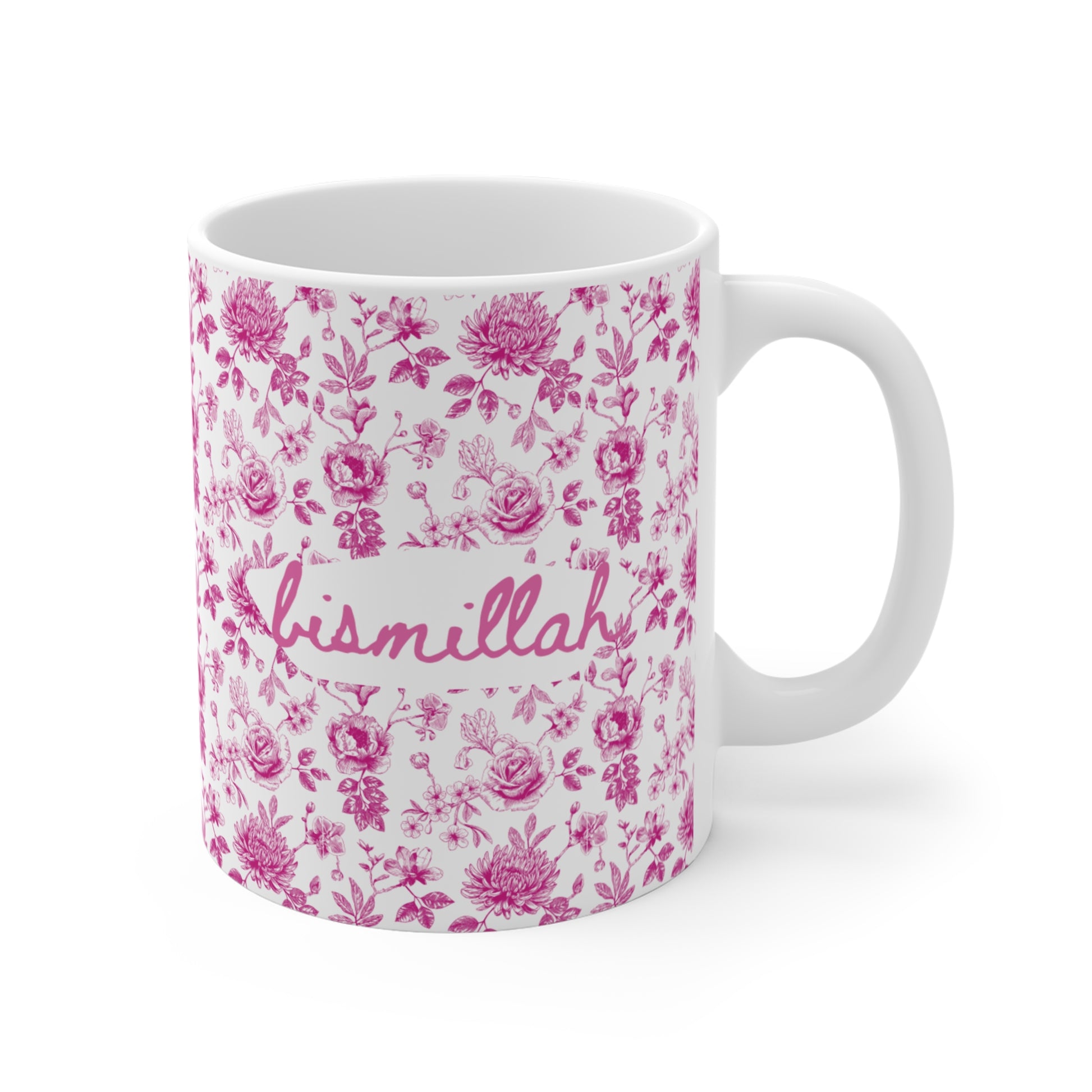 Bismillah Floral Mug Pink | Islamic Aesthetic Mug | Muslim Women Gift | Handmade Ceramic