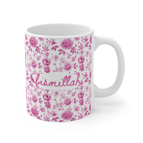 Bismillah Floral Mug Pink | Islamic Aesthetic Mug | Muslim Women Gift | Handmade Ceramic