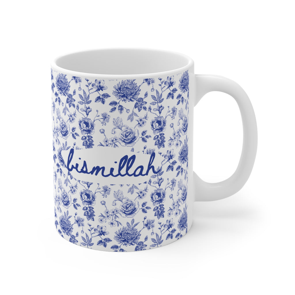 Bismillah Floral Mug | Islamic Aesthetic Mug | Muslim Gift for Her | Handmade Ceramic Blue