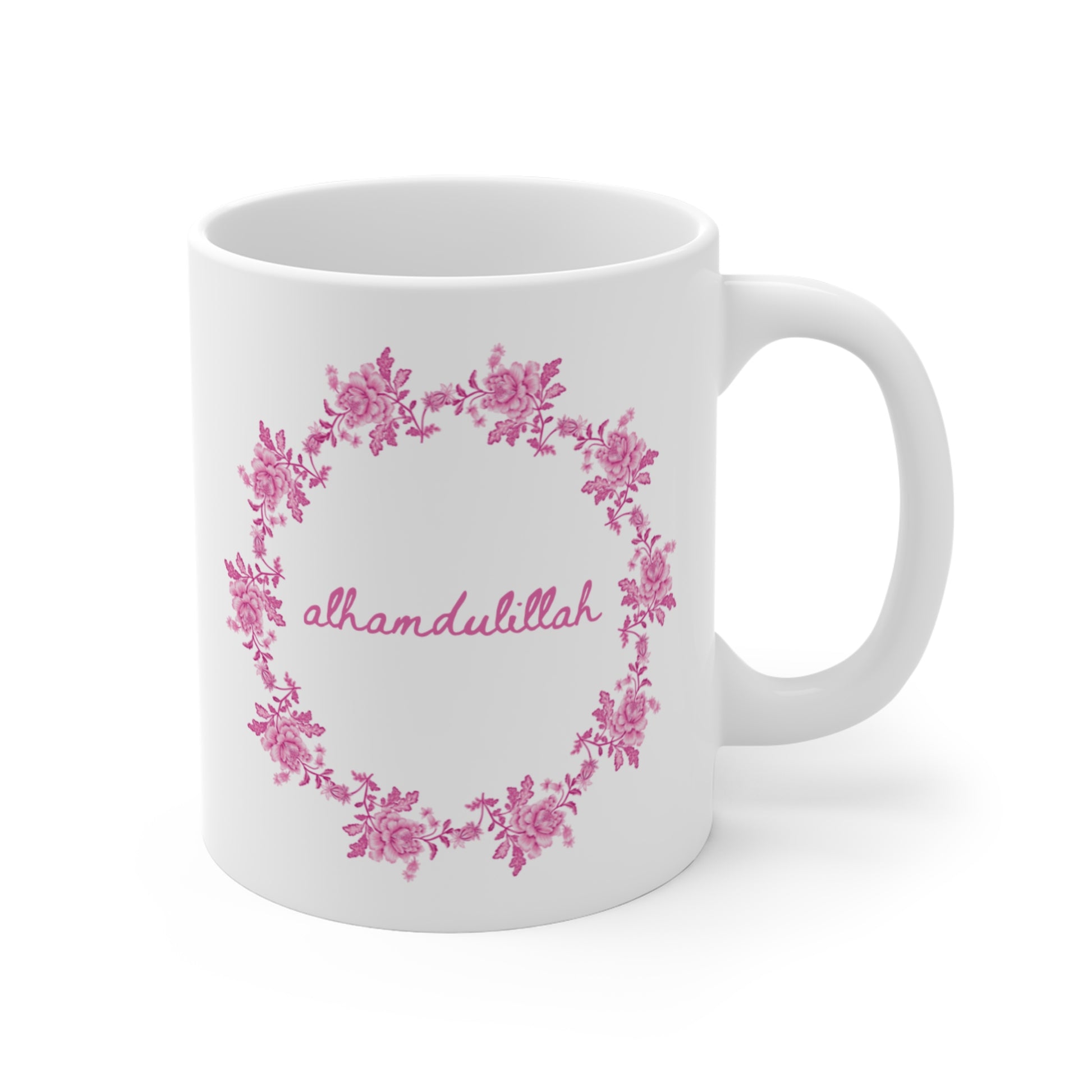 Alhamdulillah Mug Pink | Islamic Floral Gift | Muslim Women Gift | Handmade Ceramic Mug