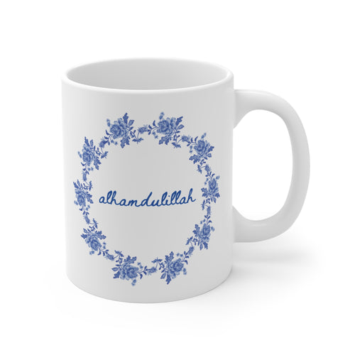 Alhamdulillah Mug Blue | Islamic Floral Mug | Muslim Gift for Her | Handmade Ceramic Mug